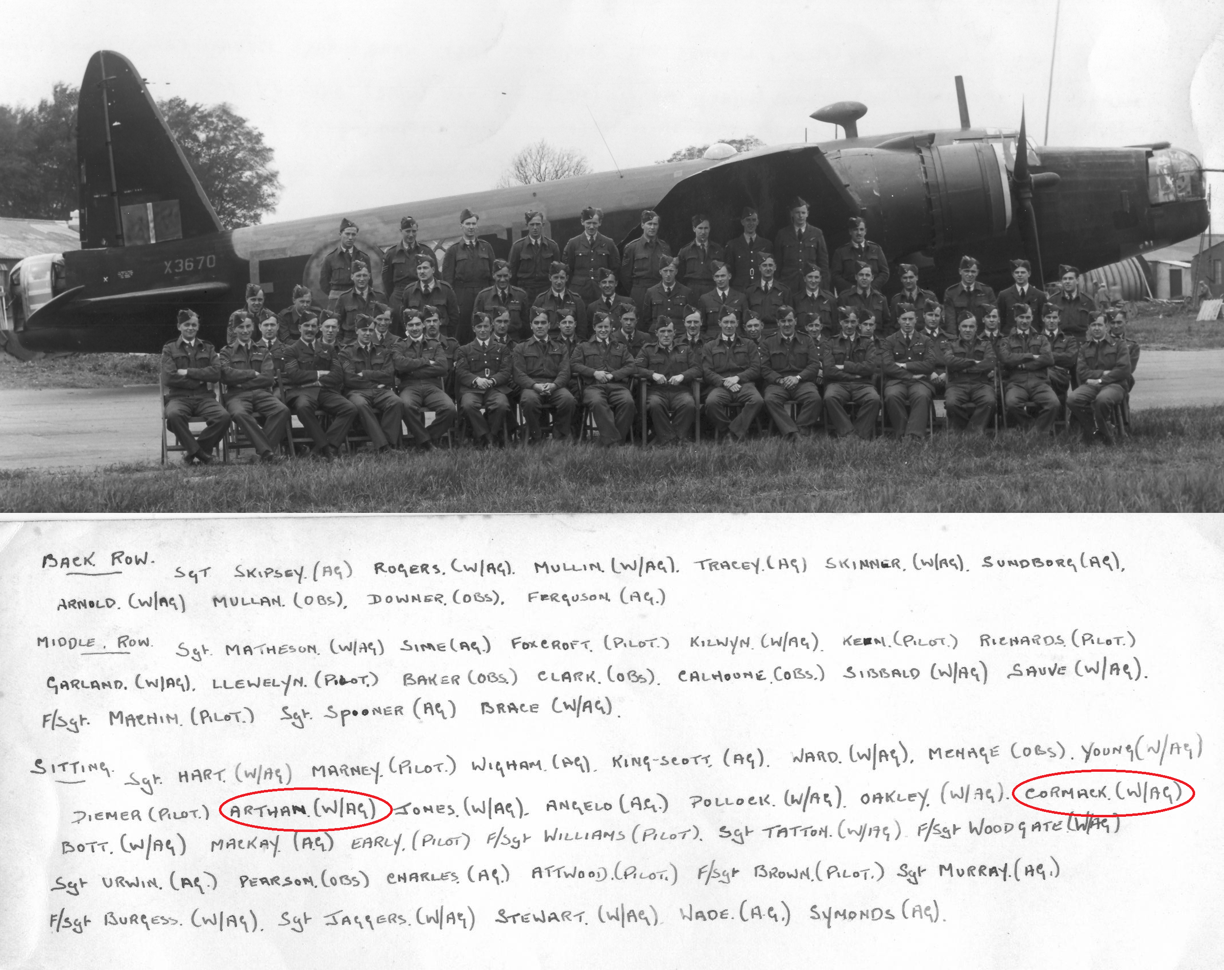 Gruppenbild der Besatzungen des 101. Squadron vor einer Wellington.