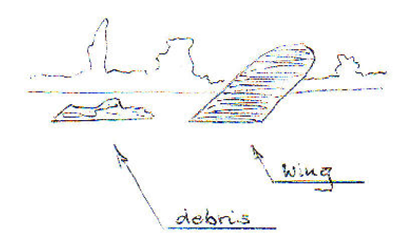 Eine Skizze von Gerhart Grothe aus dem Jahr 2008 zeigt die Absturzstelle vom nördlichen Ufer der Lesum aus gesehen.