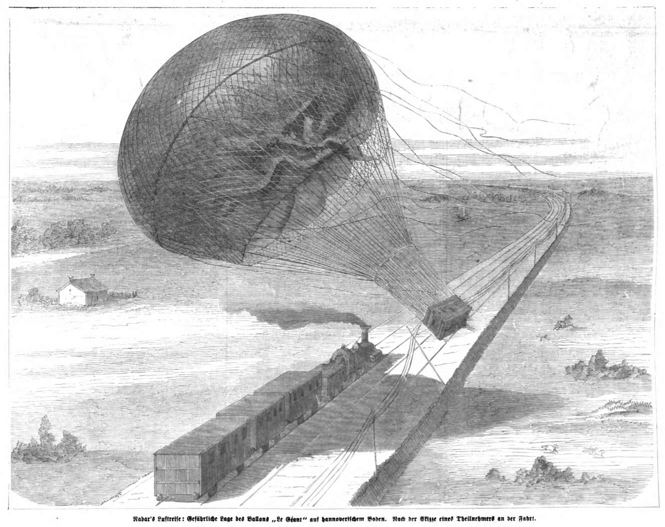 Dar Ballon kollidiert auf den Schienen fast mit einem Zug.