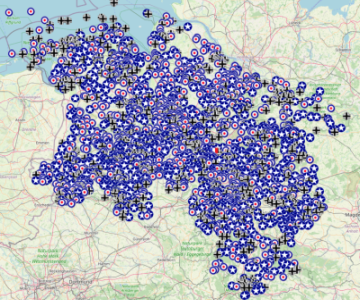Karte die alle Absturzorte durch Marker in Niedersachsen und Bremen anzeigt