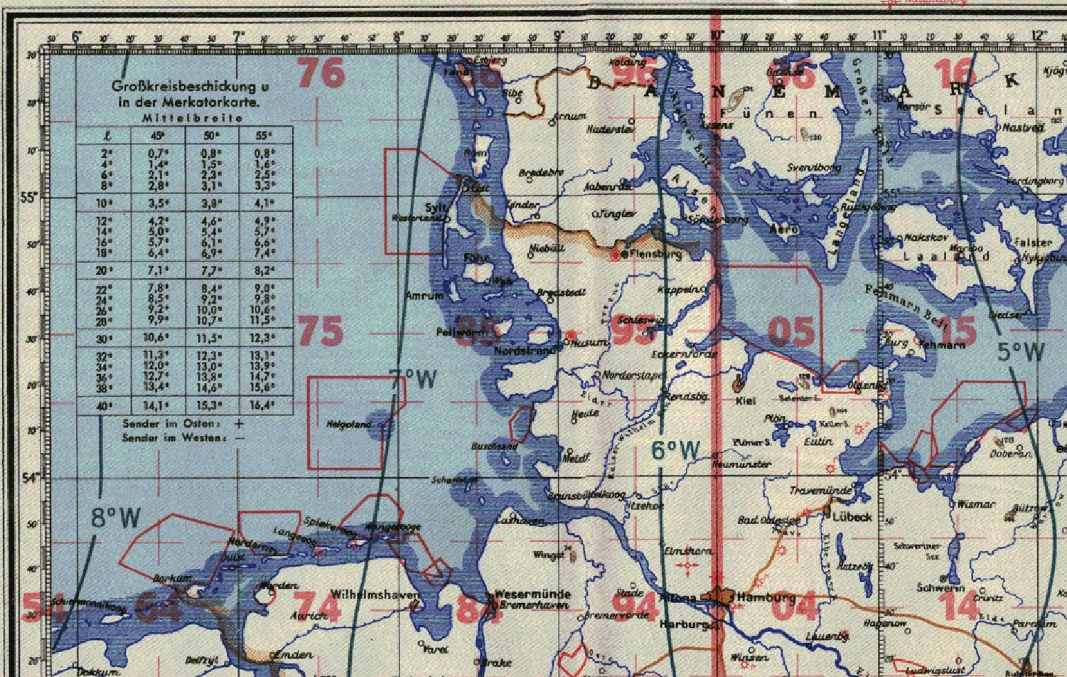 Zeitgenössische Karte mit einer Einteilung nach dem Luftwaffenmeldenetz.